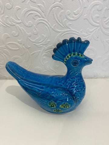 Vintage Blue Bitossi Rimini Flavia Montelupo Peacock Bird Italy 1960's