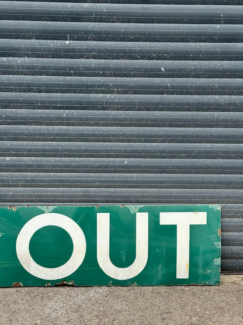 Vintage 1920s/1930s Railway "WAY OUT" Sign – Original Enamel, 214cm x 45cm – Bold Colours, Great Condition