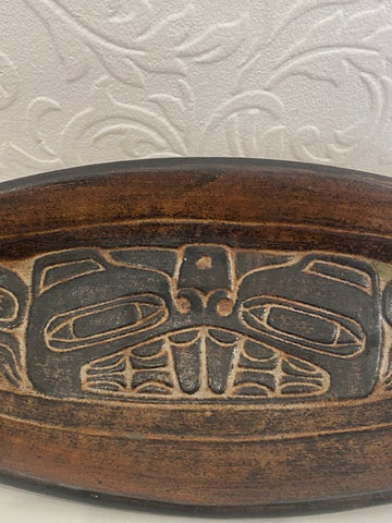 Haida Beaver Dish by Ruth Meecham Handmade BC Clay First Nation Image Red Clay