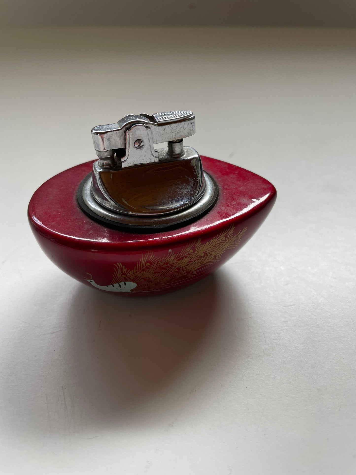 Peacock design red lighter Japanese Mid century
