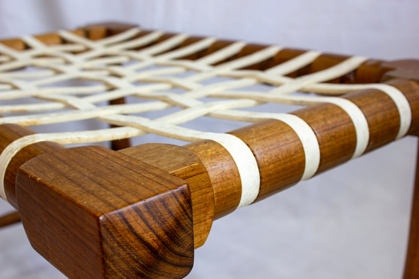 Fechters Foot stool - Mid Century 60s Wood n Leather