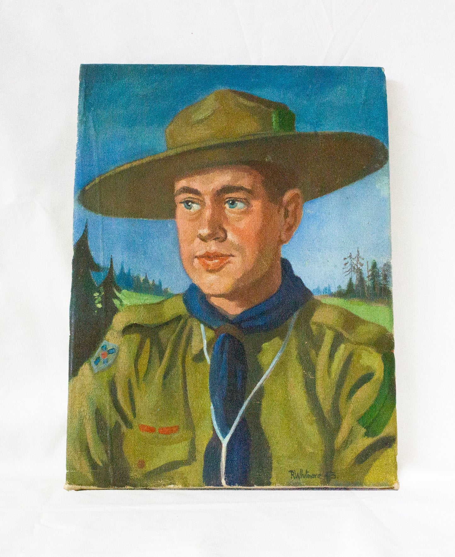 Fab Late 40s Oil Painting of a Boy Scout dated 1943