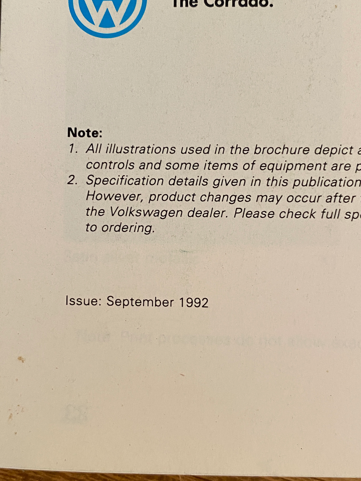 The VW Corrado - VR6 Sept 1992 sales Brochure