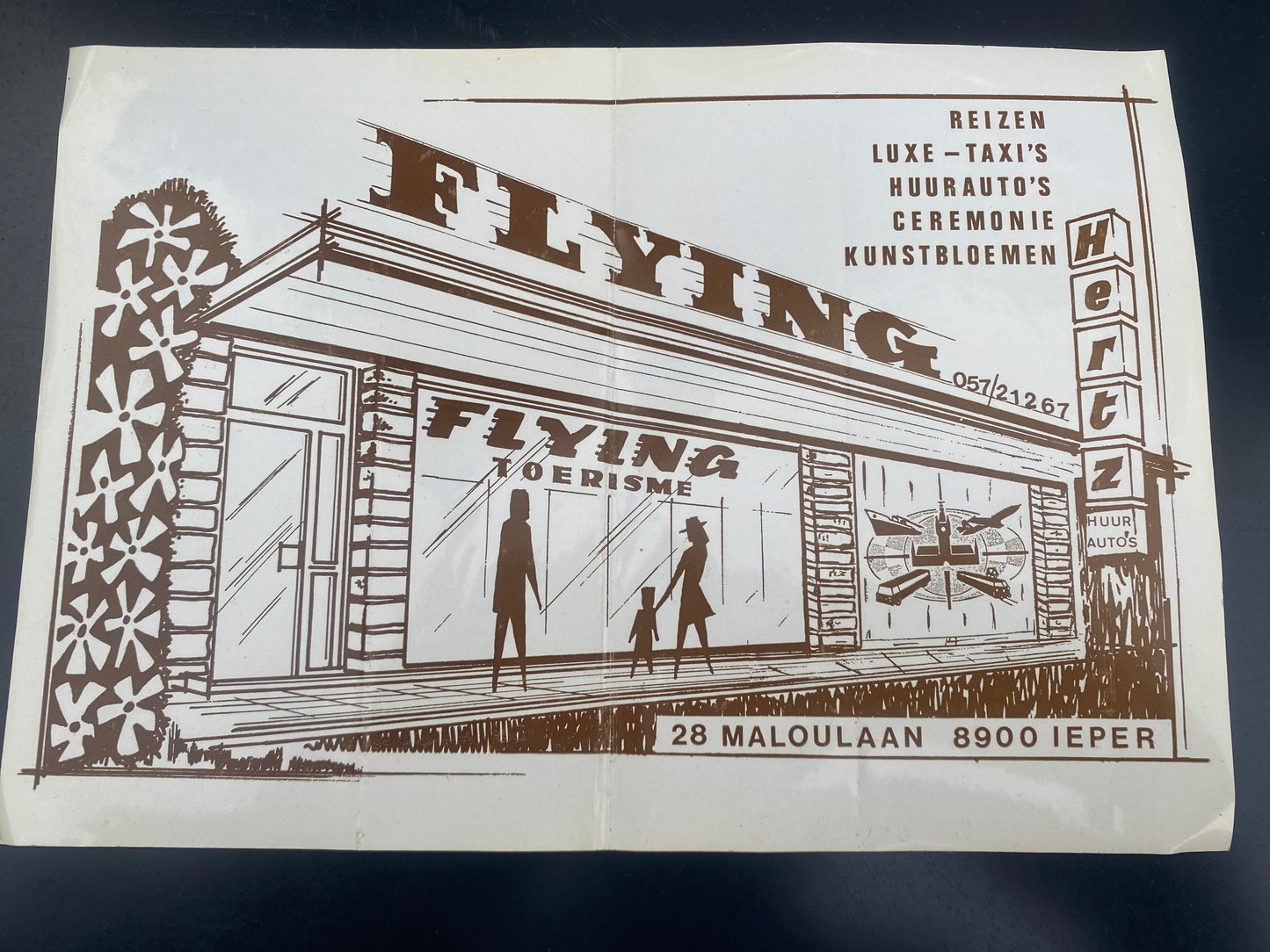 Flemish Belgium Sticker FLYING TOERISME REIZEN LUXE TAXI'S HUURAUTO'S CEREMONIE KUNSTBLOEMEN HERTZ MALOULAAN IEPER