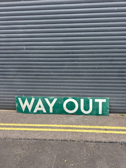 Vintage 1920s/1930s Railway "WAY OUT" Sign – Original Enamel, 214cm x 45cm – Bold Colours, Great Condition
