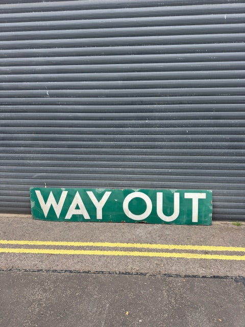 Vintage 1920s/1930s Railway "WAY OUT" Sign – Original Enamel, 214cm x 45cm – Bold Colours, Great Condition