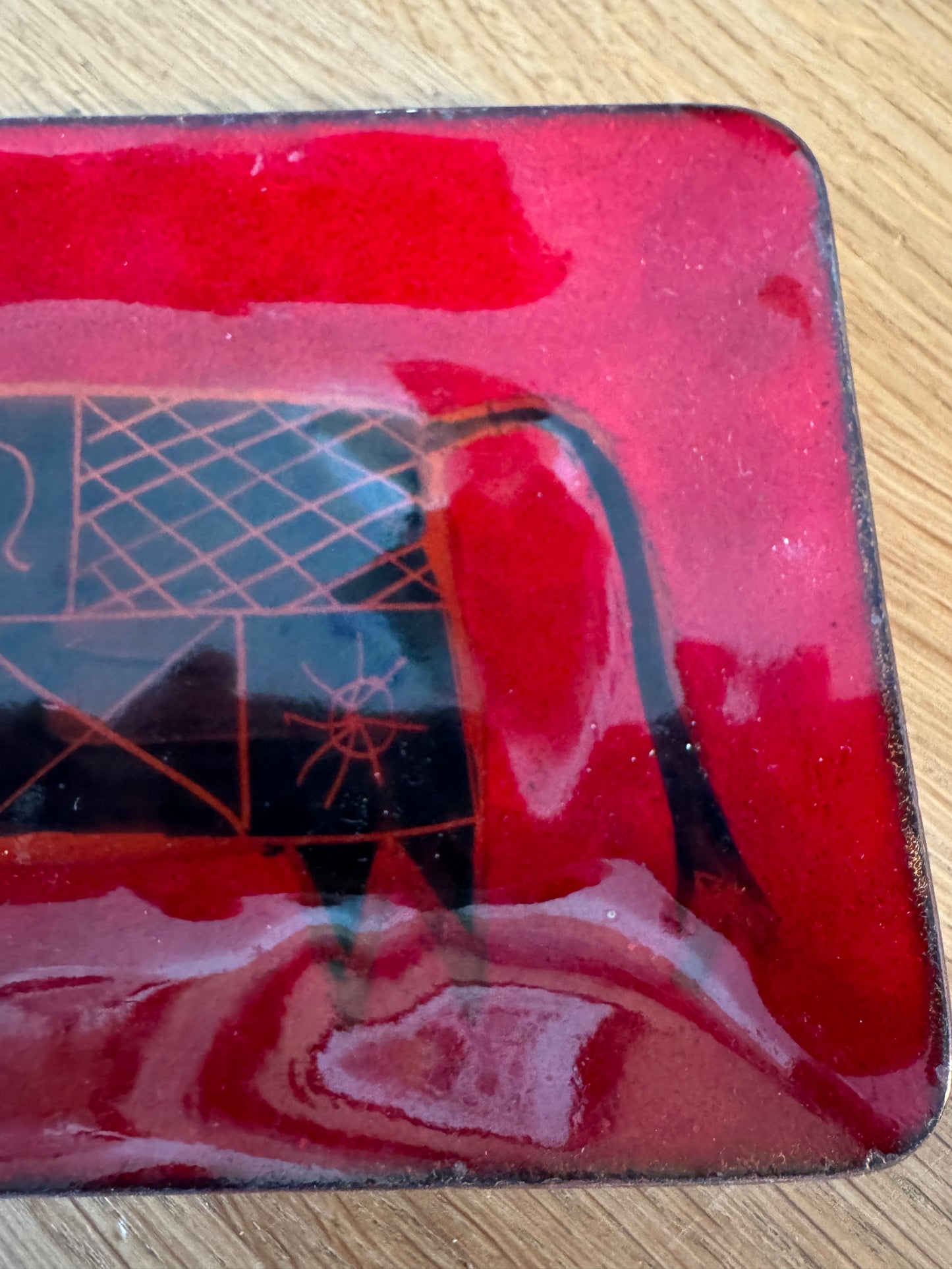 Maggie Howe Mid Century Enamel Cow Dish - Red  Enameled Copper Dish