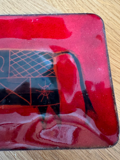 Maggie Howe Mid Century Enamel Cow Dish - Red  Enameled Copper Dish