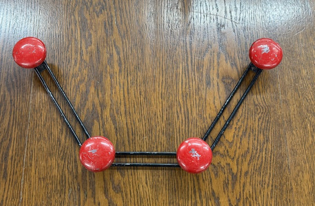 Vintage Modernist French Coat Hooks – Black with Bright Red Knobs (Set of 2 Sizes)