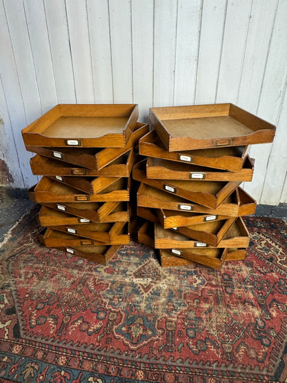Antique Wooden File Trays – Stackable Paper Organiser with Brass Labels