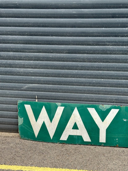 Vintage 1920s/1930s Railway "WAY OUT" Sign – Original Enamel, 214cm x 45cm – Bold Colours, Great Condition