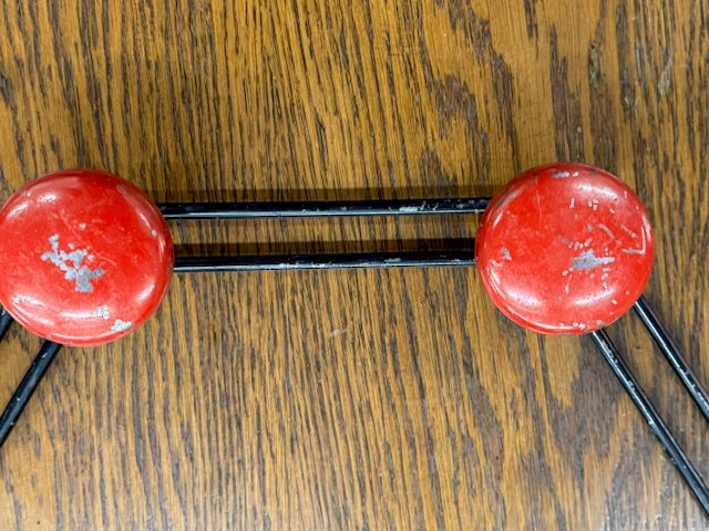 Vintage Modernist French Coat Hooks – Black with Bright Red Knobs (Set of 2 Sizes)