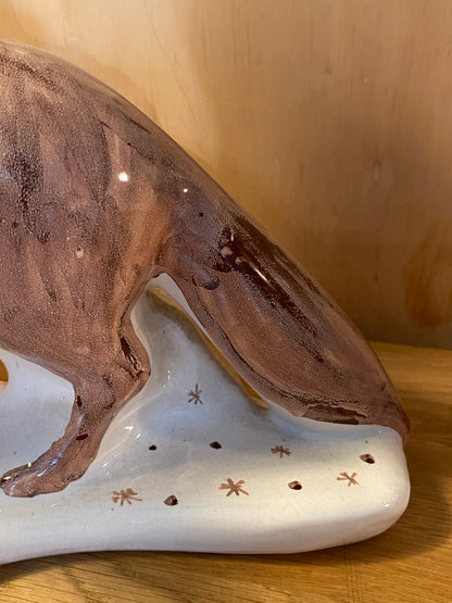 David Sharp Mid Century Pottery large brown glaze Fox  - RARE