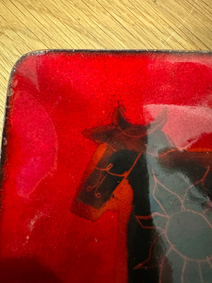 Maggie Howe Mid Century Enamel Cow Dish - Red  Enameled Copper Dish