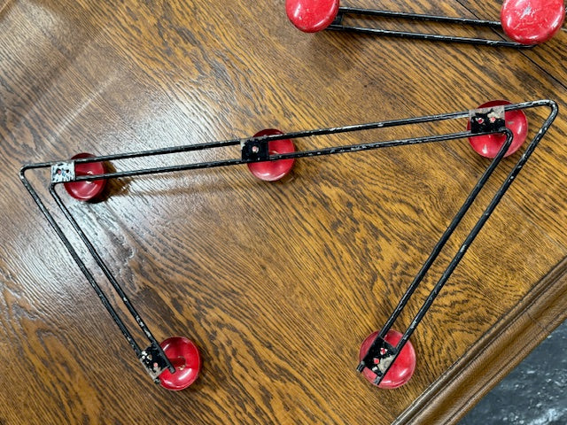 Vintage Modernist French Coat Hooks – Black with Bright Red Knobs (Set of 2 Sizes)