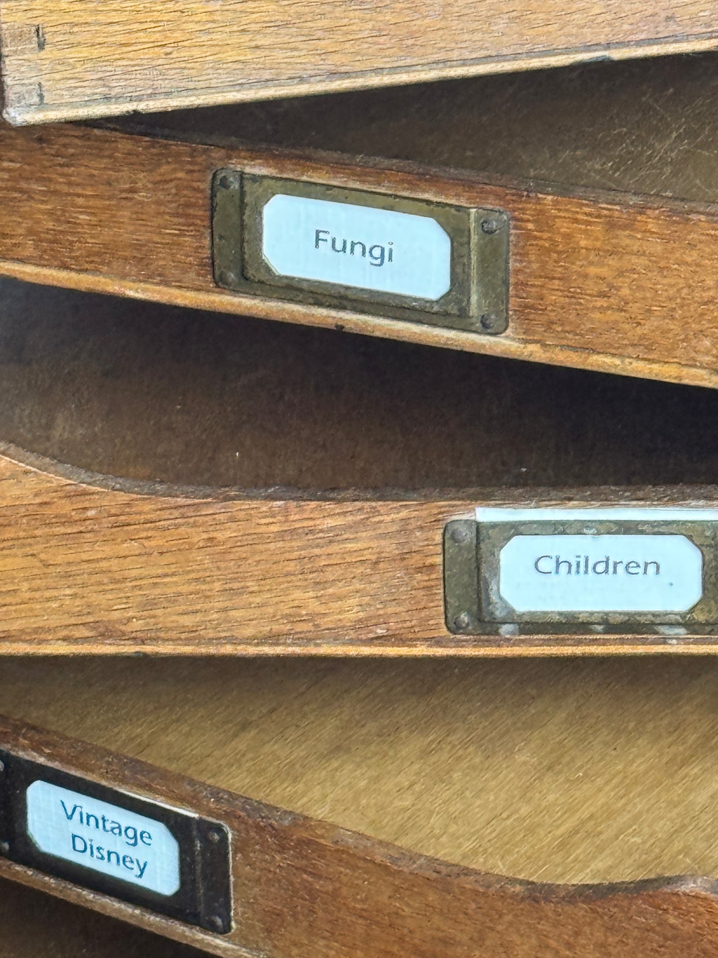 Antique Wooden File Trays – Stackable Paper Organiser with Brass Labels