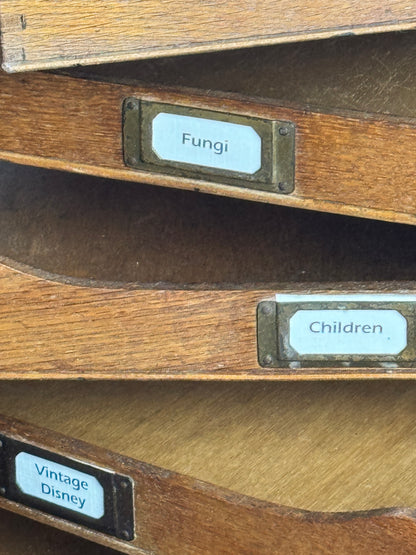 Antique Wooden File Trays – Stackable Paper Organiser with Brass Labels