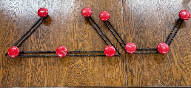 Vintage Modernist French Coat Hooks – Black with Bright Red Knobs (Set of 2 Sizes)