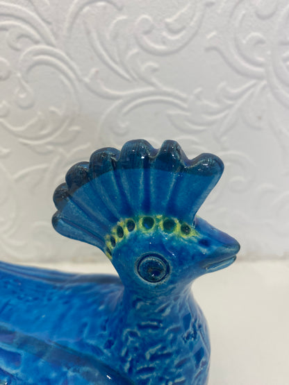 Vintage Blue Bitossi Rimini Flavia Montelupo Peacock Bird Italy 1960's