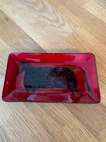 Maggie Howe Mid Century Enamel Cow Dish - Red  Enameled Copper Dish