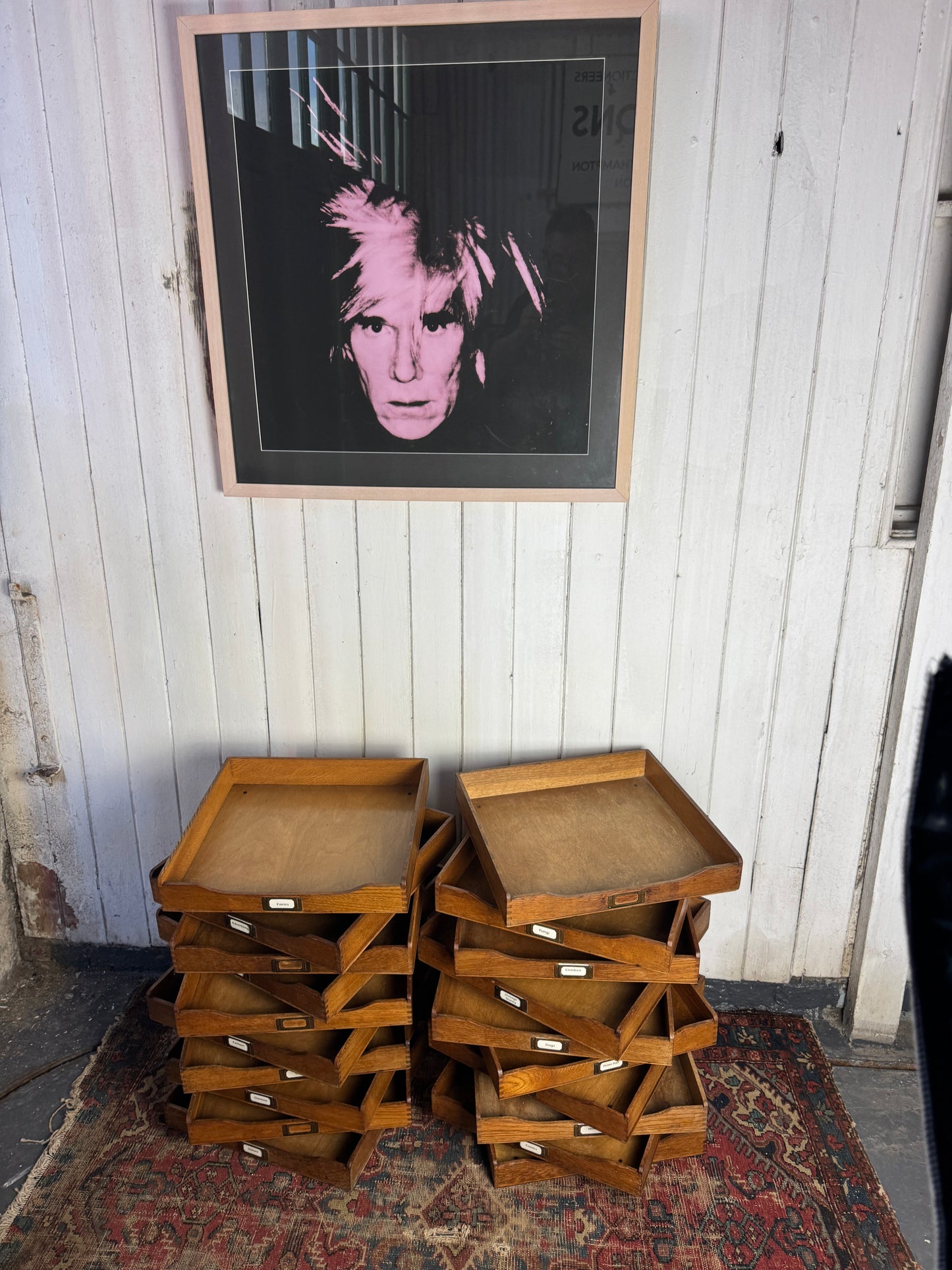 Antique Wooden File Trays – Stackable Paper Organiser with Brass Labels