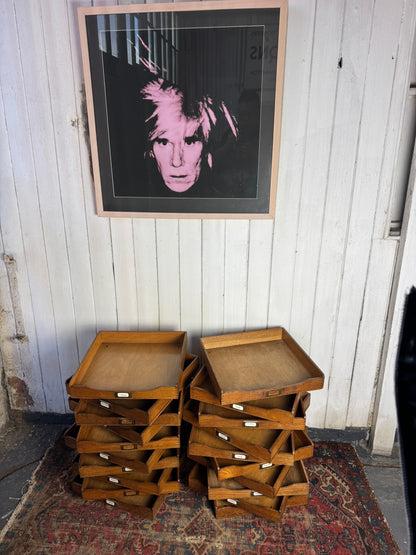 Antique Wooden File Trays – Stackable Paper Organiser with Brass Labels