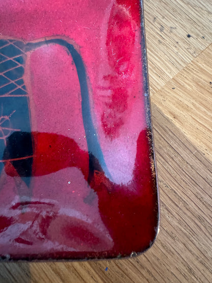 Maggie Howe Mid Century Enamel Cow Dish - Red  Enameled Copper Dish