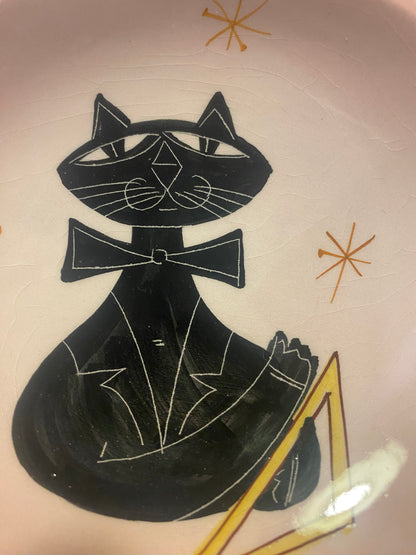 Vintage Mid Century Modern Sica Italy Ceramic Jazz Cat Dish Pink.