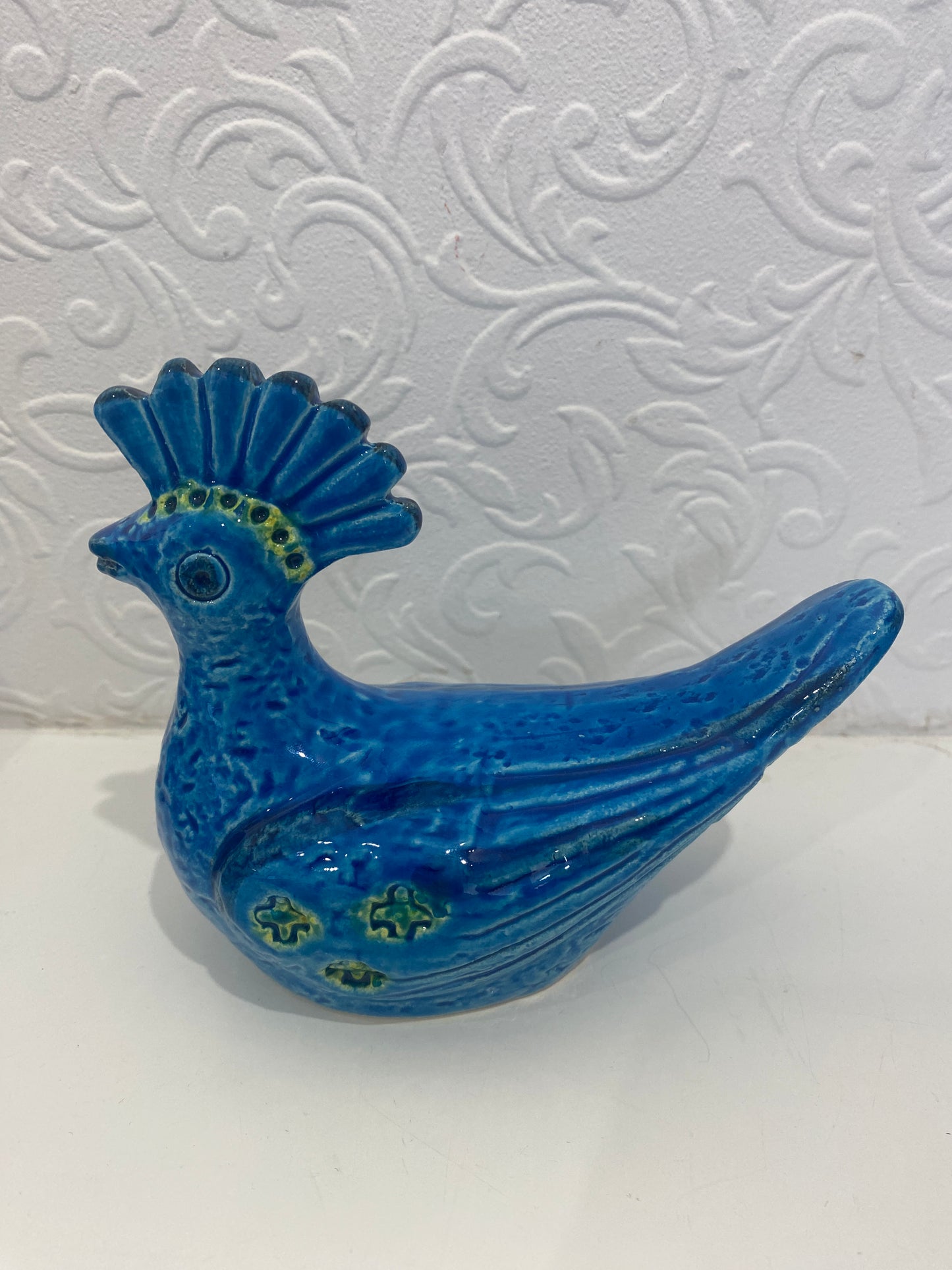 Vintage Blue Bitossi Rimini Flavia Montelupo Peacock Bird Italy 1960's