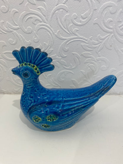 Vintage Blue Bitossi Rimini Flavia Montelupo Peacock Bird Italy 1960's