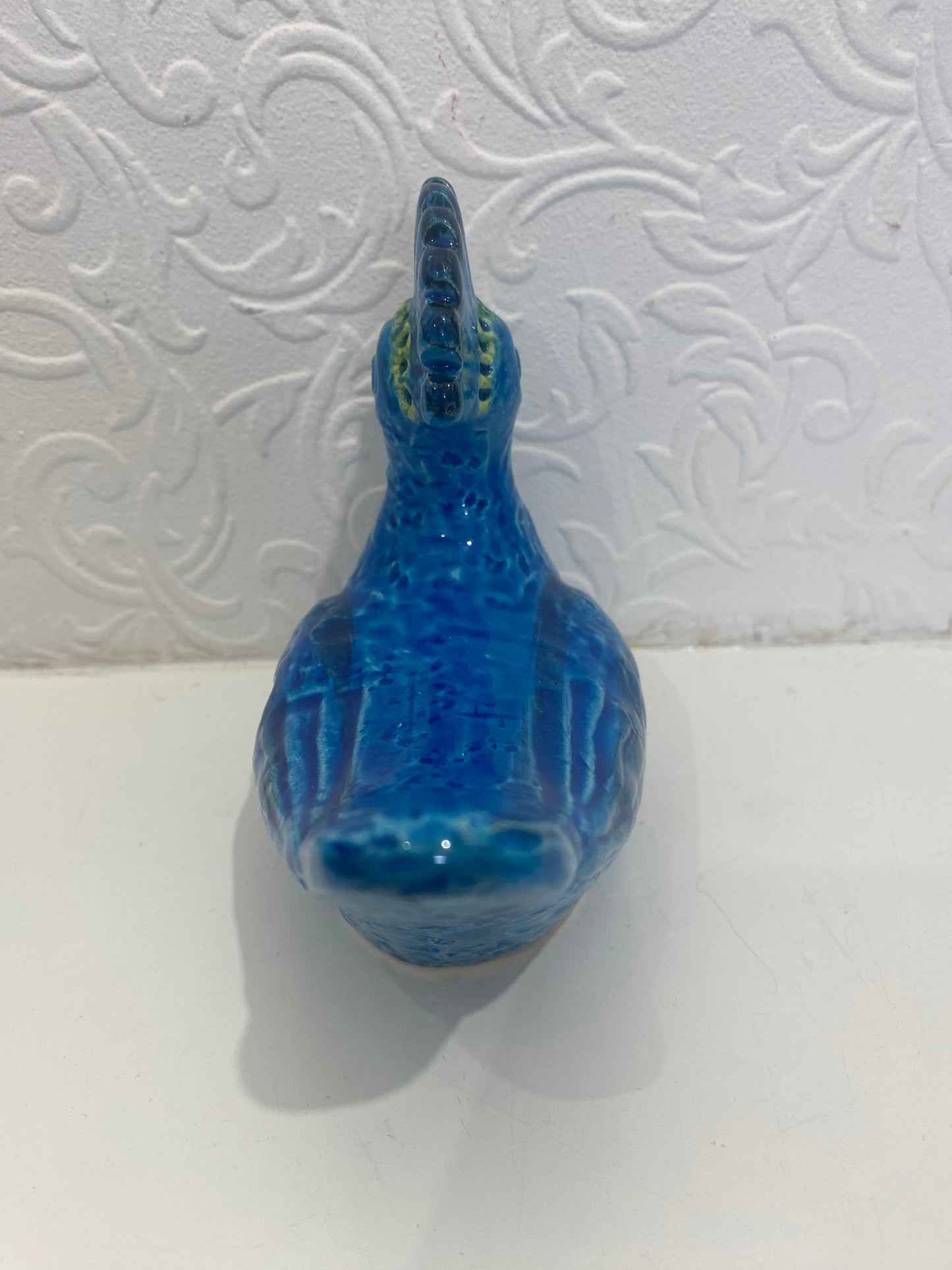 Vintage Blue Bitossi Rimini Flavia Montelupo Peacock Bird Italy 1960's