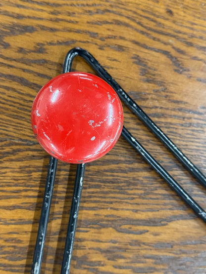 Vintage Modernist French Coat Hooks – Black with Bright Red Knobs (Set of 2 Sizes)