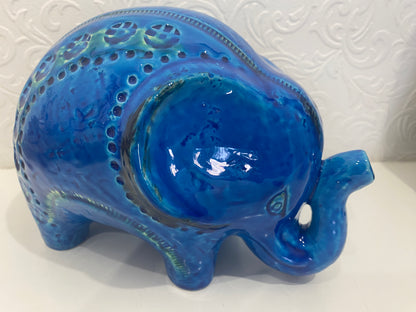 Vintage Blue Bitossi Rimini Flavia Montelupo  Elephant Italy 1960's