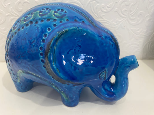 Vintage Blue Bitossi Rimini Flavia Montelupo  Elephant Italy 1960's