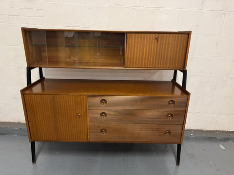 Vintage 1950s Nathan Furniture Mid-Century Dark Teak Two-Tier Highboard / Drinks Cabinet