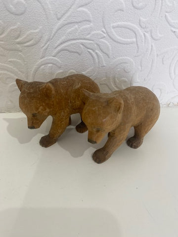Pair of beautiful antique wooden carved bears 50s