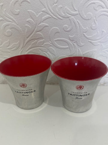 Pair of Vintage Tattinger Champagne Silver and Red Peanut Holders