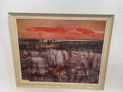 MID CENTURY FRAMED LITHOGRAPH 'THE ROUND UP'