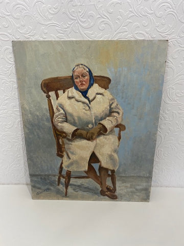 Lady sitting in armchair   - oil on board " The Model "