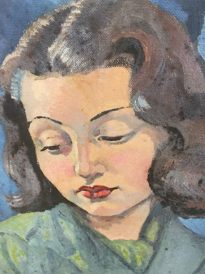 Beautiful Girl with Orange on Oil Board