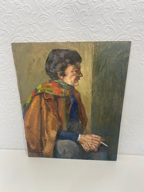 Woman with Cigarette  oil on board
