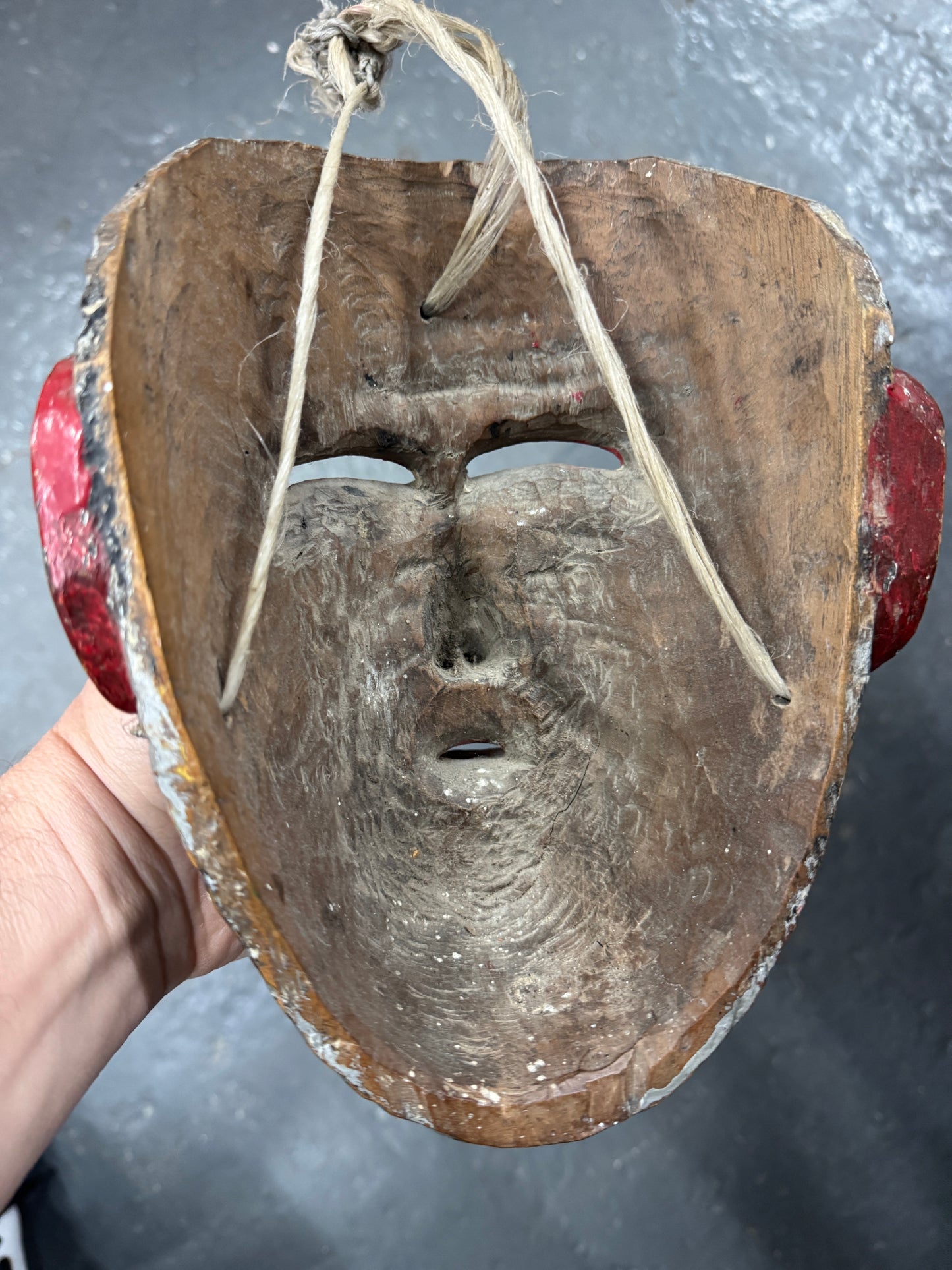 VERY EARLY Mexican Moro Dance Mask – Hand-Carved Wood, Red & Silver – Exceptional Beard Detail (23 x 23 cm)