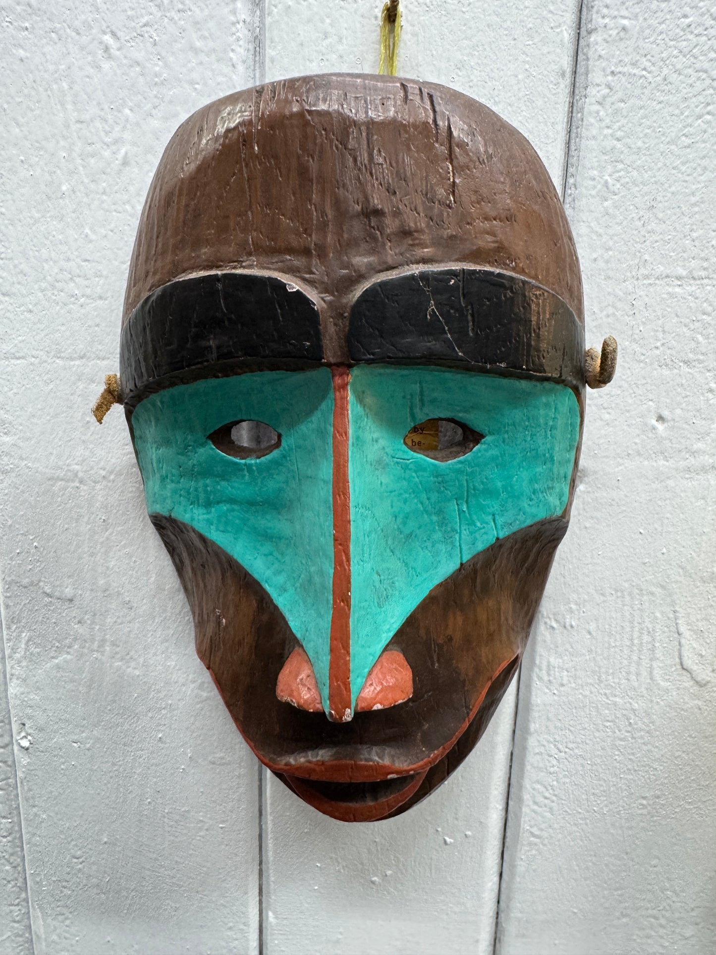 Canadian Shaman’s Tribal Mask – Handcrafted Ceramic – Terracotta, Brown & Aqua (15 x 24.5 cm)
