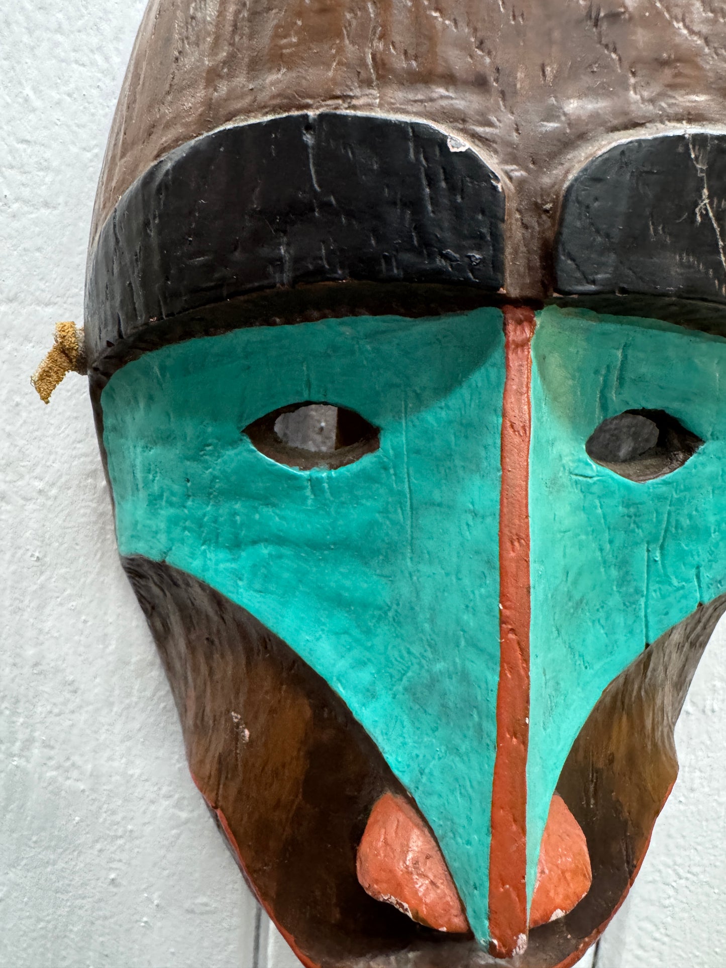 Canadian Shaman’s Tribal Mask – Handcrafted Ceramic – Terracotta, Brown & Aqua (15 x 24.5 cm)