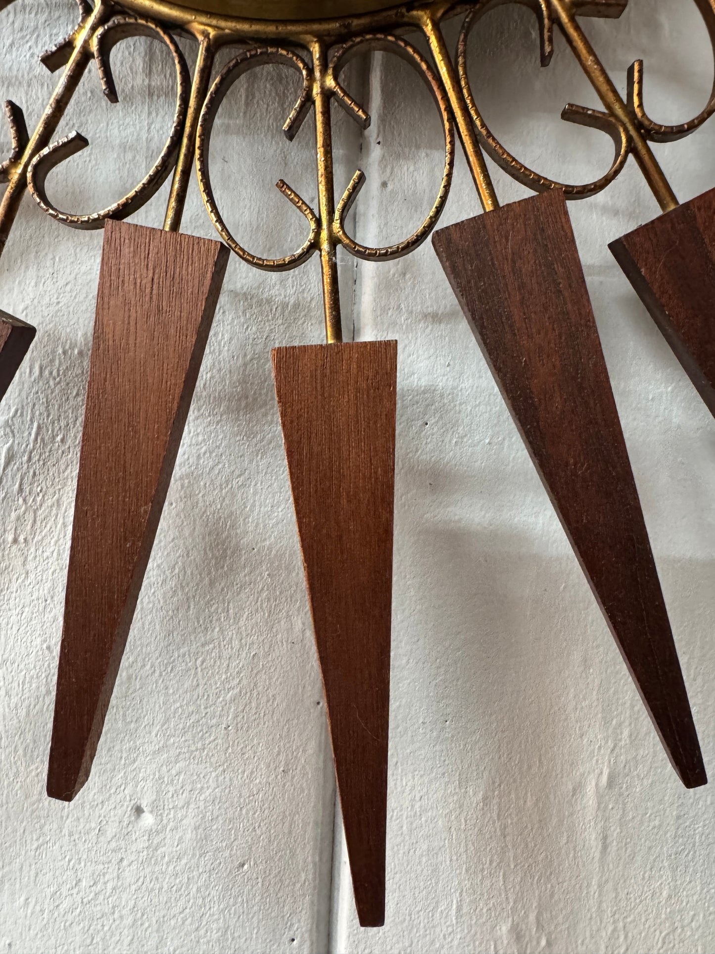 Vintage Mid-Century Modern Paico Sunburst Wall Clock – Teak & Brass Starburst Design, 1960s–1970s