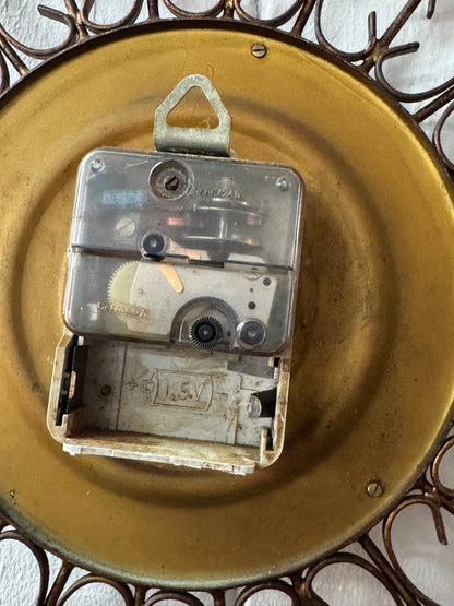 Vintage Mid-Century Modern Paico Sunburst Wall Clock – Teak & Brass Starburst Design, 1960s–1970s