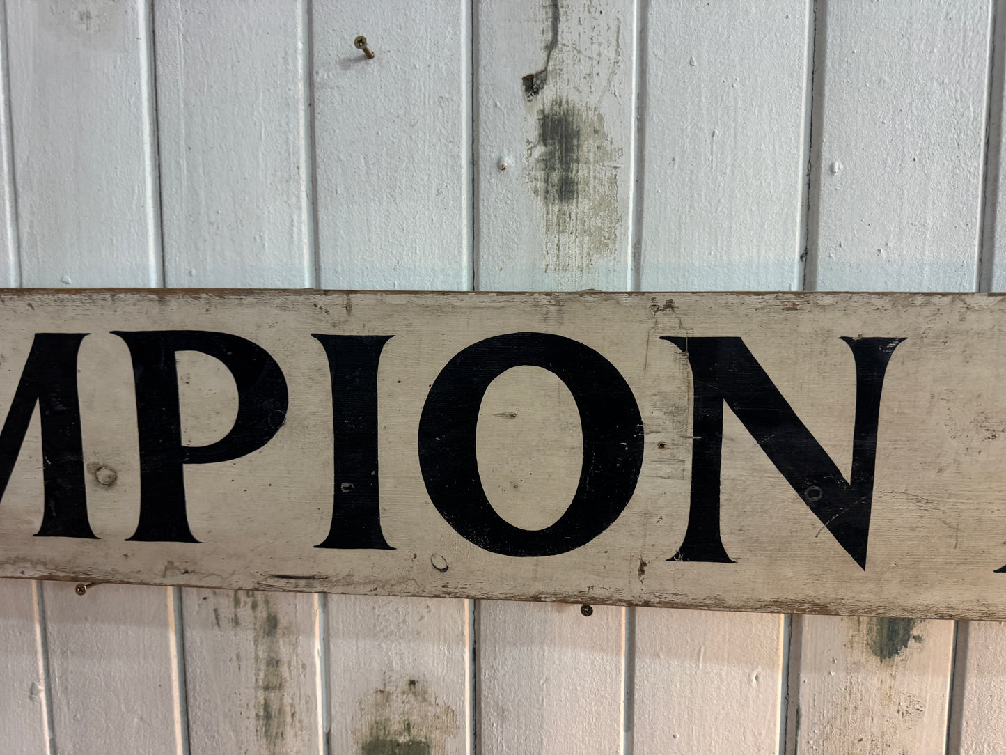 Vintage 1950s Champion Auto Stores Hand-Painted Wooden Sign – Automotive Advertising Memorabilia