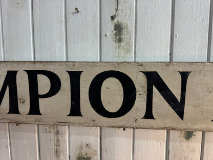 Vintage 1950s Champion Auto Stores Hand-Painted Wooden Sign – Automotive Advertising Memorabilia