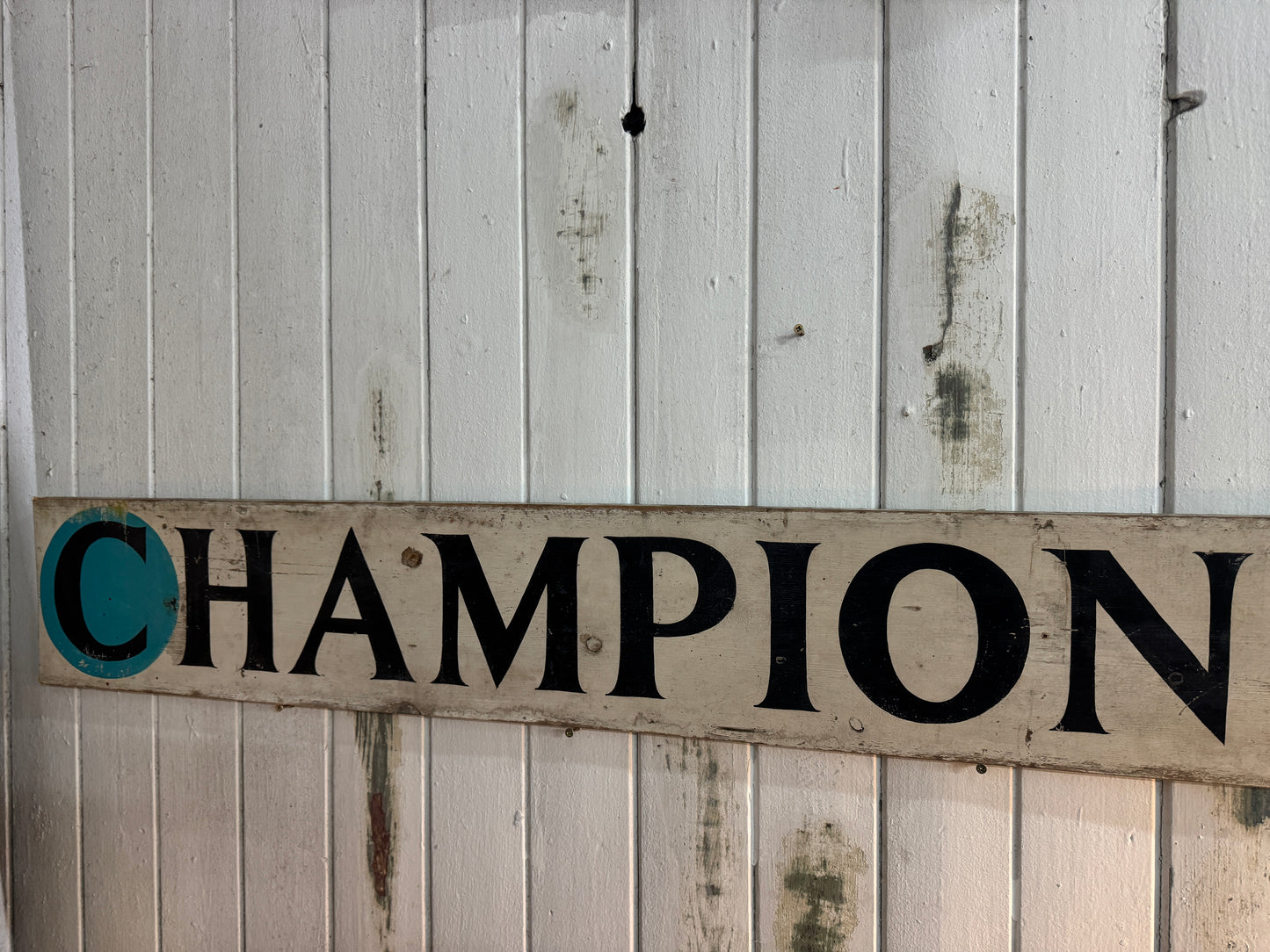 Vintage 1950s Champion Auto Stores Hand-Painted Wooden Sign – Automotive Advertising Memorabilia