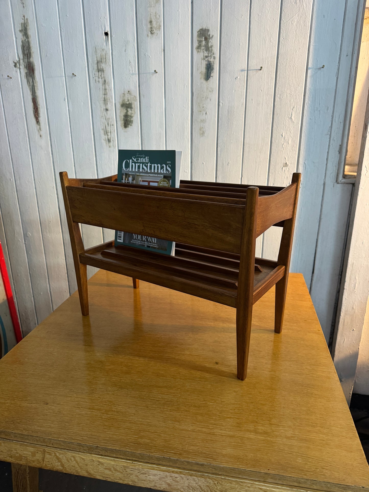 Mid-Century Danish Teak Magazine Rack – 1960s Scandinavian Modern Design